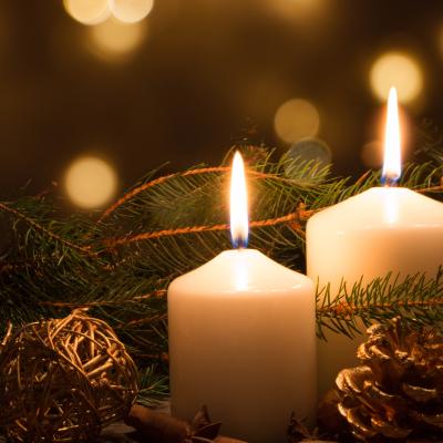 candles in wreath