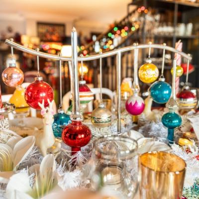A table is decorated for the holidays